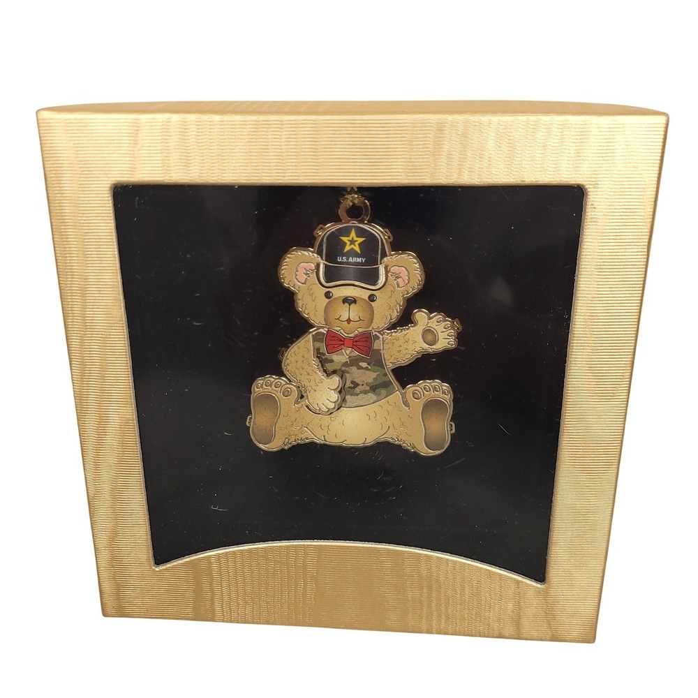 Beacon Design US Army Teddy Bear 24K Gold Brass Ornament Made USA New In Box